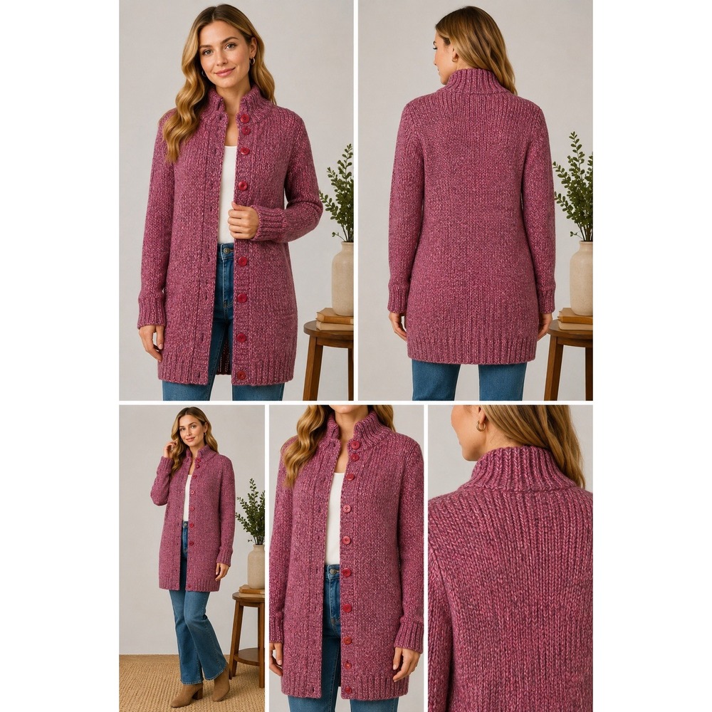 Vintage Laura Ashley Womens S Lambswool Angora Cable Knit Cardigan Pink Wool - Picture 1 of 9